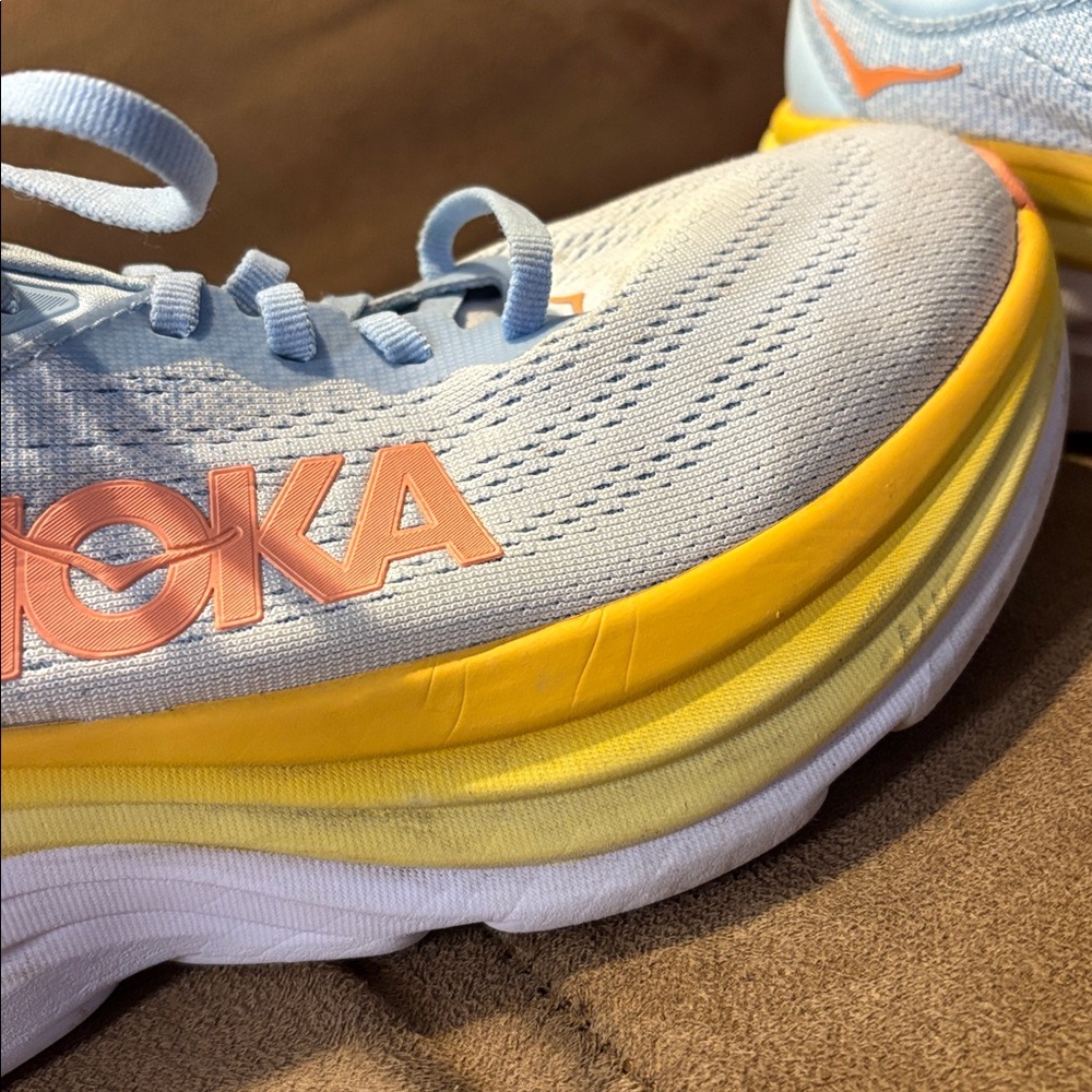 Hoka Sky Blue and Yellow Athletic Shoes - Picture 7 of 8